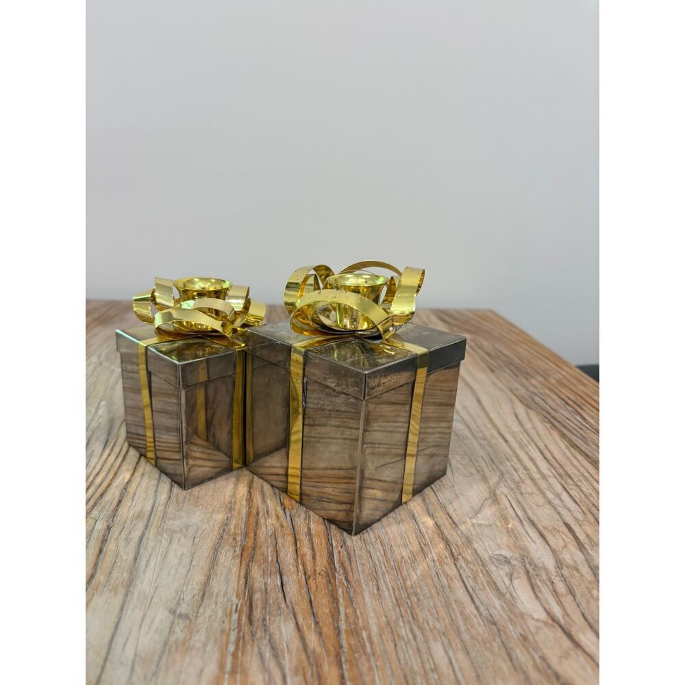 Vintage 90s Pair Godinger Brass & Silver Gift Box Candlestick Holders
